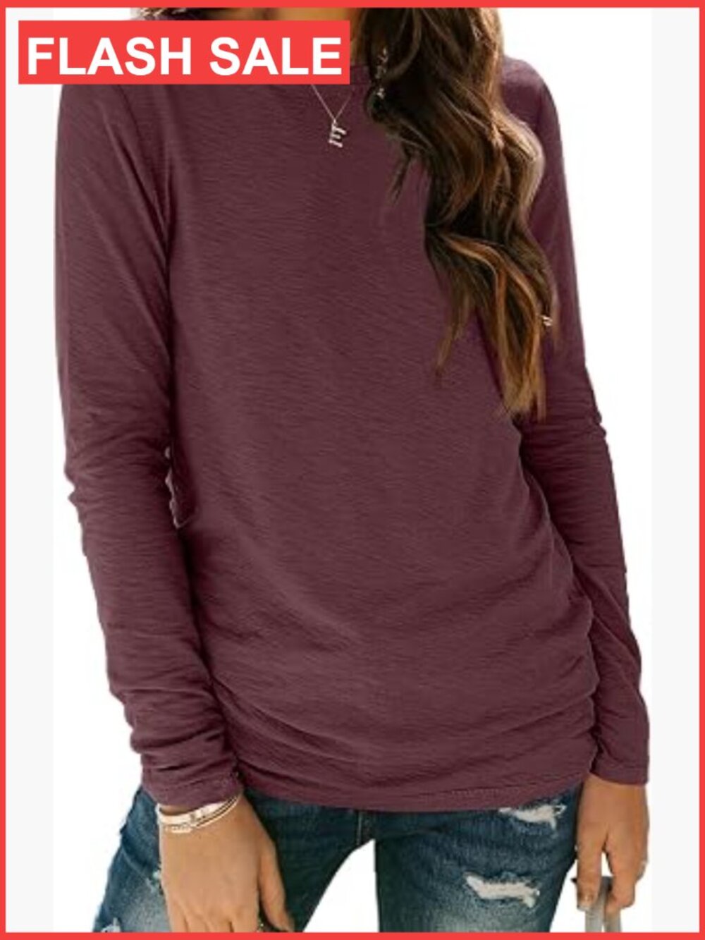 Women's Long Sleeve Crewneck Tee - Soft Stretch Basic Top